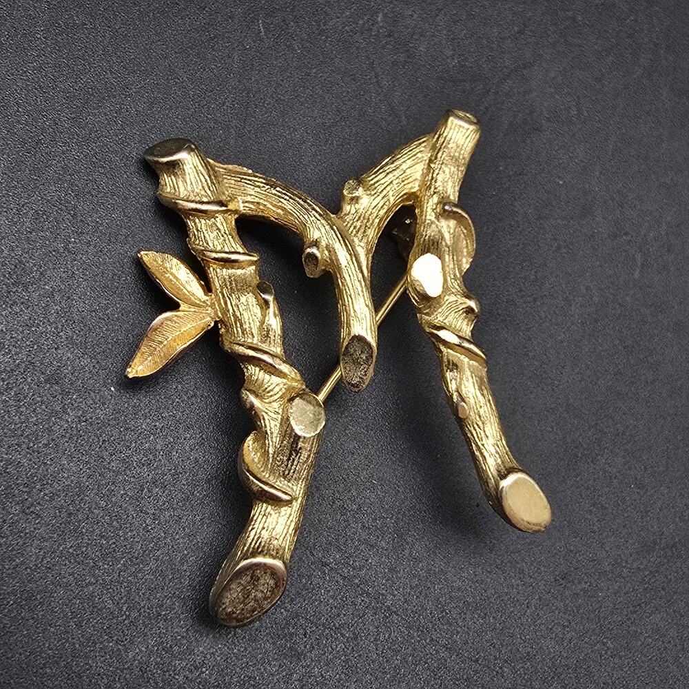 Sarah Coventry Letter M Branch Brooch Gold Tone